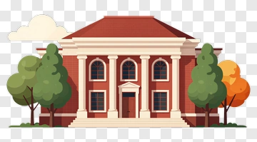 School Building With Trees PNG