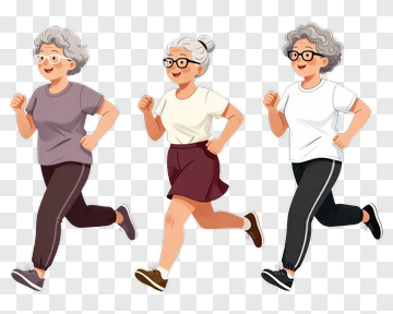 Three Elderly Women Running Together PNG