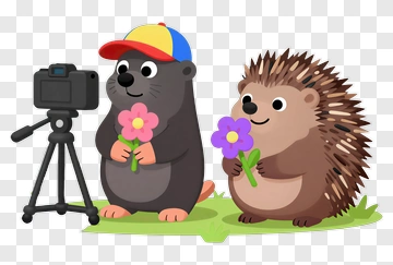 Otter And Hedgehog With Flowers PNG