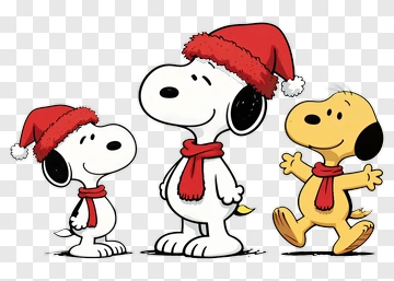 Snoopy And Woodstock In Santa Hats PNG