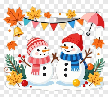Two Snowmen In Autumn Decor PNG