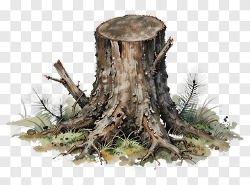 Tree Stump With Roots And Grass PNG
