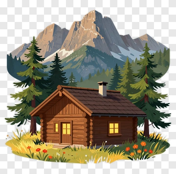 Cozy Log Cabin In Mountain Forest PNG