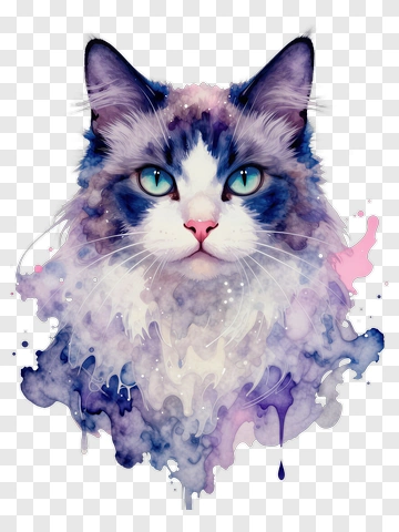 Watercolor Cat Portrait PNG