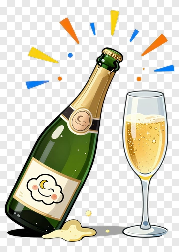 Champagne Bottle And Glass PNG