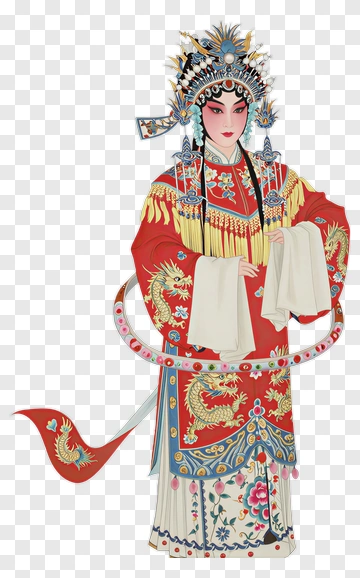 Peking Opera Performer In Red Dragon Robe PNG