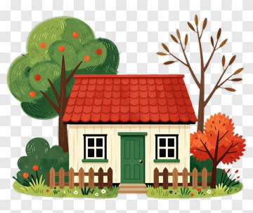 Cozy House With Trees And Fence PNG
