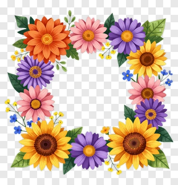 Colorful Flower Frame Design PNG