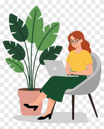 Woman Using Laptop At Desk PNG