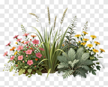 Flower And Grass Cluster PNG