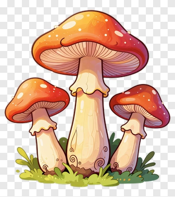Three Mushrooms In A Garden PNG