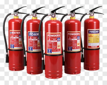 Red Fire Extinguishers With Labels PNG