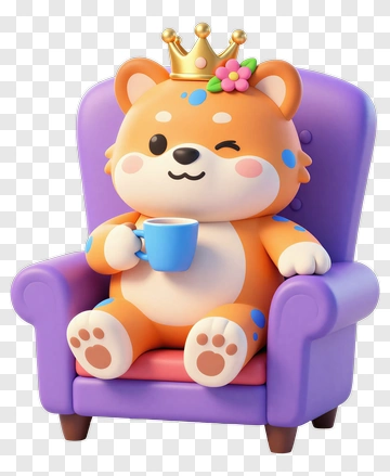 Cute Bear King Sitting With Cup PNG