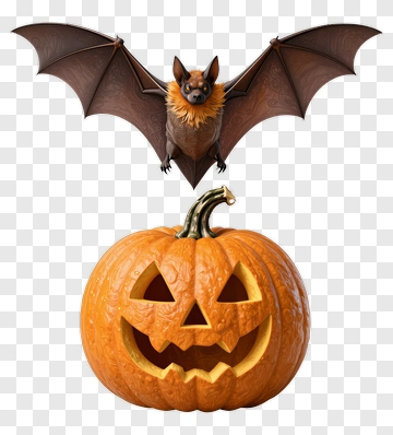 Bat Flying Over Halloween Pumpkin PNG