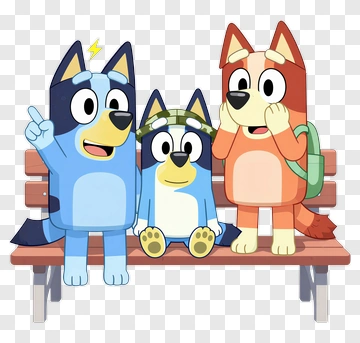 Bluey Bandit And Chilli On A Bench PNG