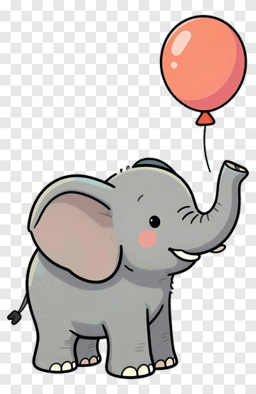 Cute Elephant Holding Balloon PNG
