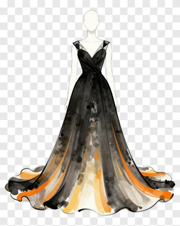 Elegant Watercolor Gown Design PNG