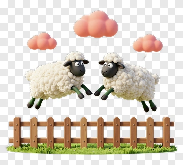 Two Sheep Jumping Over Fence PNG