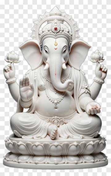 White Ganesha Statue With Lotus Flowers PNG