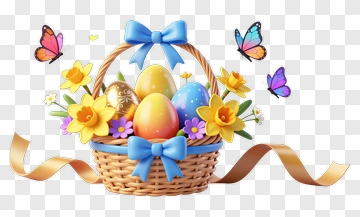 Easter Basket With Colorful Eggs And Butterflies PNG