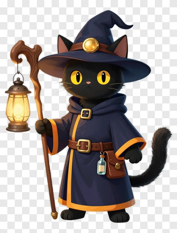 Cat Wizard With Lantern And Staff PNG