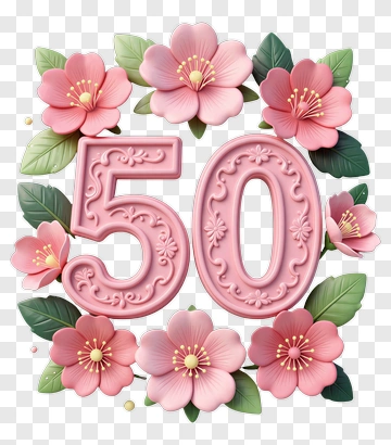 Pink Number 50 With Flowers PNG