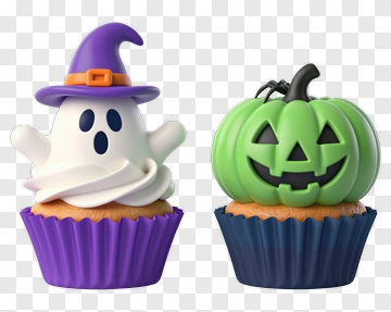 Halloween Cupcakes With Ghost And Pumpkin PNG