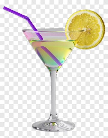 Cocktail With Lemon And Purple Straw PNG