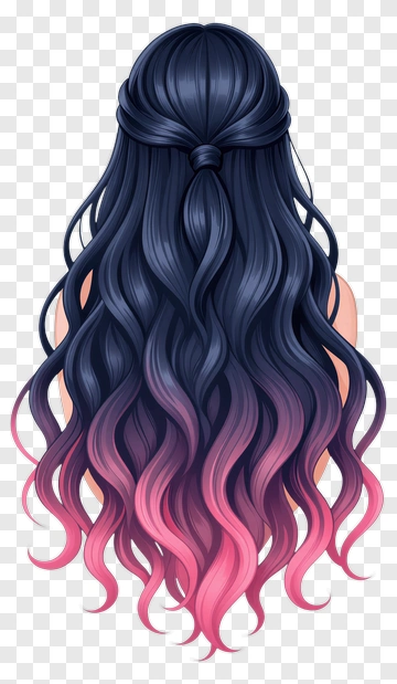 Long Hair With Dark To Pink Gradient PNG