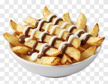 French Fries With Chocolate And Mayonnaise Sauce PNG