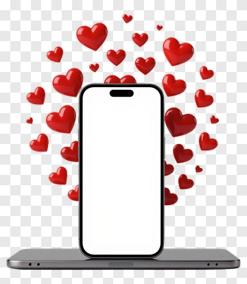 Smartphone Surrounded By Floating Hearts PNG