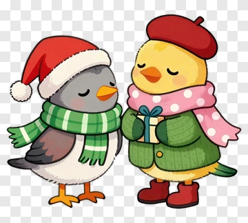 Penguin And Chick In Holiday Outfits PNG