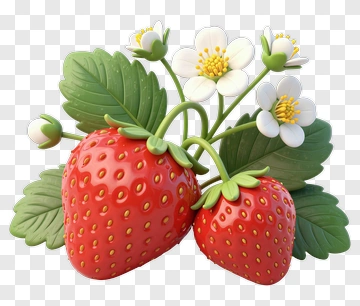 Strawberry With Flowers And Leaves PNG