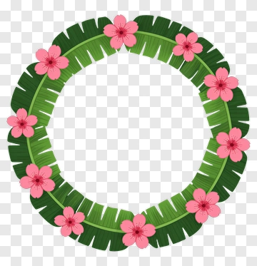 Banana Leaf Wreath With Pink Flowers PNG