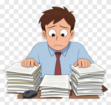 Stressed Man Surrounded By Papers PNG