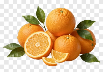 Fresh Orange With Leaves And Slices PNG