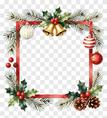 Watercolor Christmas Frame With Holly And Ornaments PNG