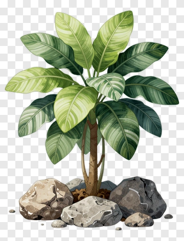Green Plant With Rocks PNG
