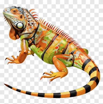 Colorful Iguana With Spine And Tail PNG
