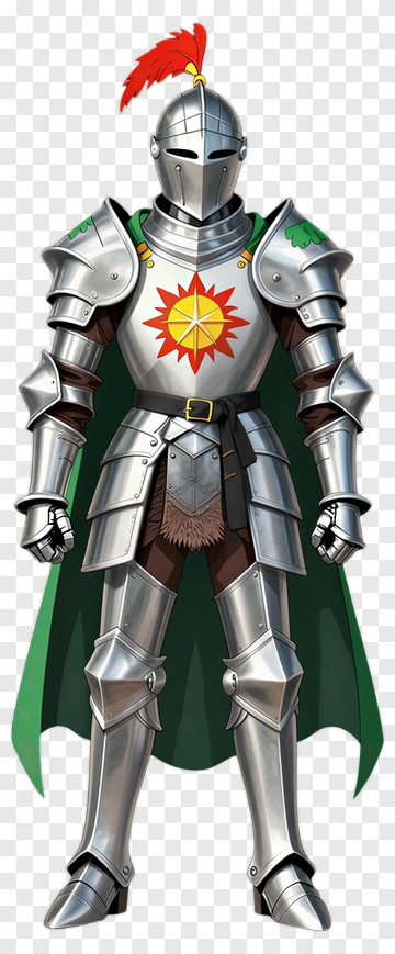 Knight In Silver Armor With Green Cape PNG