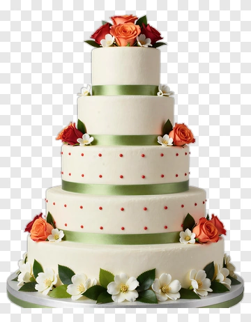 Multi-tiered Wedding Cake With Floral Decorations PNG