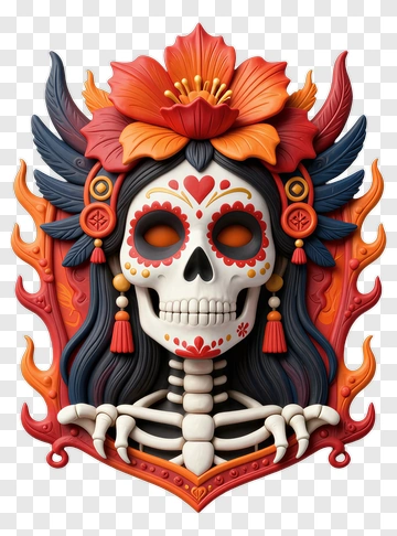 Sugar Skull With Flower Crown PNG