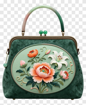 Elegant Green Handbag With Floral Design PNG