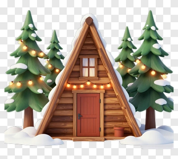 Cozy Log Cabin In Winter Forest PNG