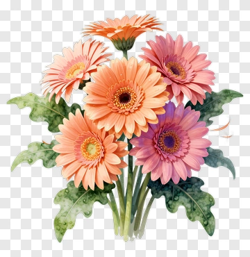 Watercolor Gerbera Daisy Bouquet PNG