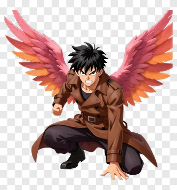 Anime Character With Vibrant Wings PNG