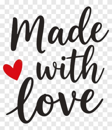 Made With Love Text With Red Heart PNG