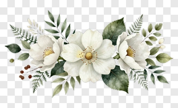 White Flower And Green Leaf Arrangement PNG