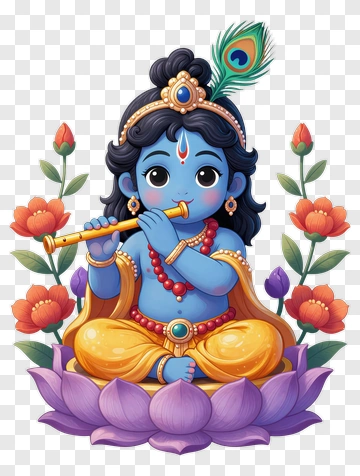 Blue Krishna Playing Flute On Lotus PNG