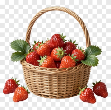 Fresh Strawberries In Wicker Basket PNG